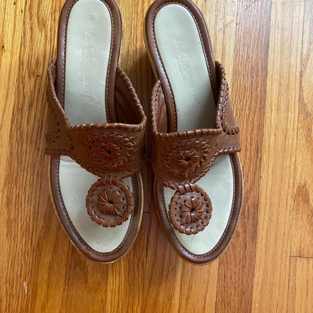 Vintage 90s Brown Cork Wedge Thong Sandals! Women's Size 7